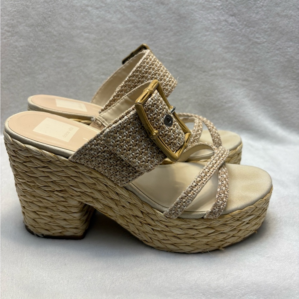 Woven Platform Slide Sandals in Natural Beige